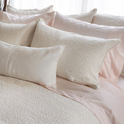 Athena Jacquard Parchment duvet cover in warm cream cotton-linen blend by St. Genève, Italian jacquard weave with Capri Cream backing and knife edge finish