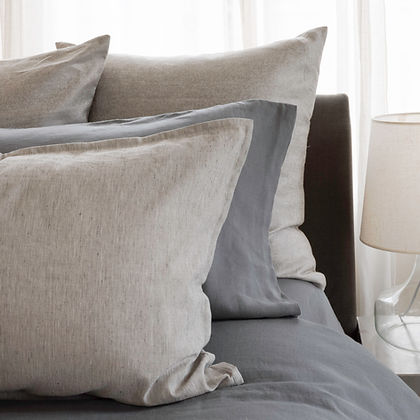 St. Genève Riva Jacquard duvet cover in linen-cotton blend — styled bedroom with elegant textured bedding
