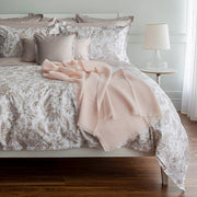 Melody Printed Sateen Duvet Cover styled on bed – St. Genève luxury cotton bedding