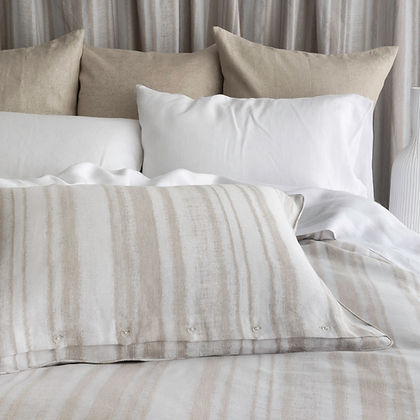 Jazz Jacquard Duvet Cover styled on bed – St. Genève linen cotton luxury bedding