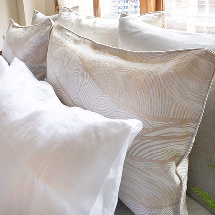 Close-up of Saturna Jacquard shams showing wave pattern detail – Cotton Linen blend by St. Genève