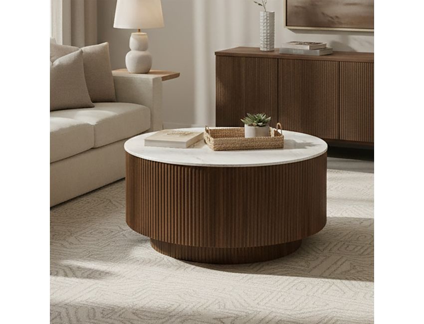 Reyna coffee table open swing door revealing hidden storage compartment