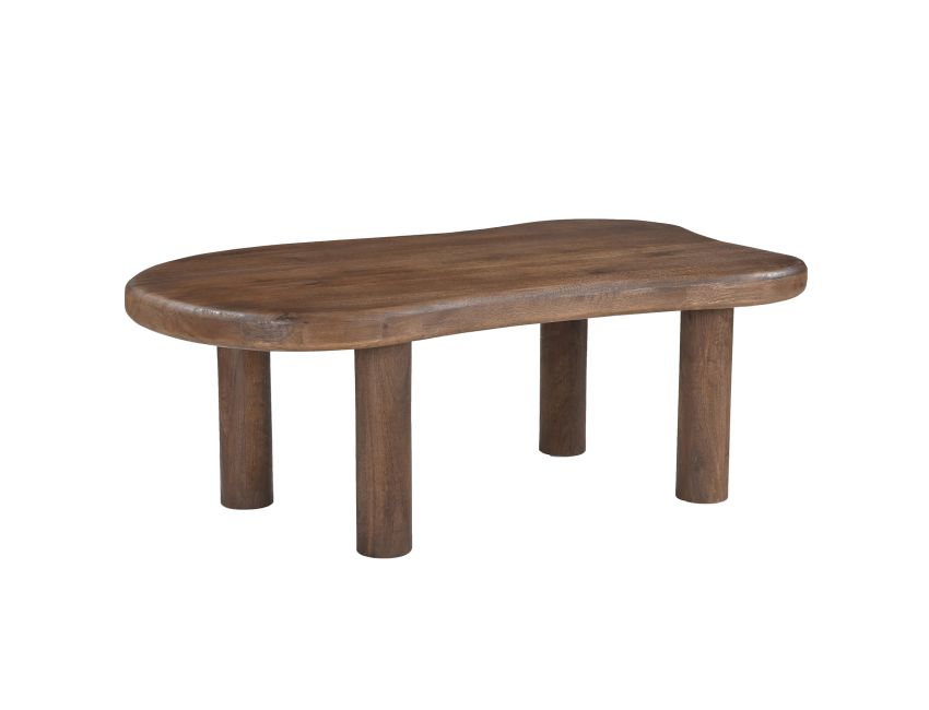 Zaloa organic freeform coffee table in dark walnut finish solid mango wood with thick post legs