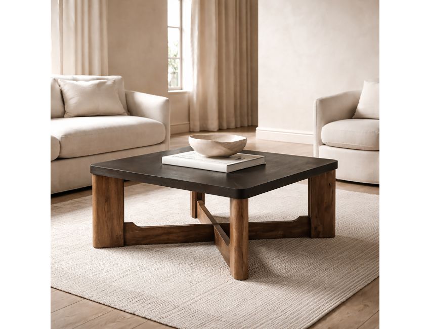 op view of Merano square coffee table 30x30 inch mocha engineered wood surface