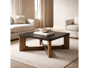 op view of Merano square coffee table 30x30 inch mocha engineered wood surface