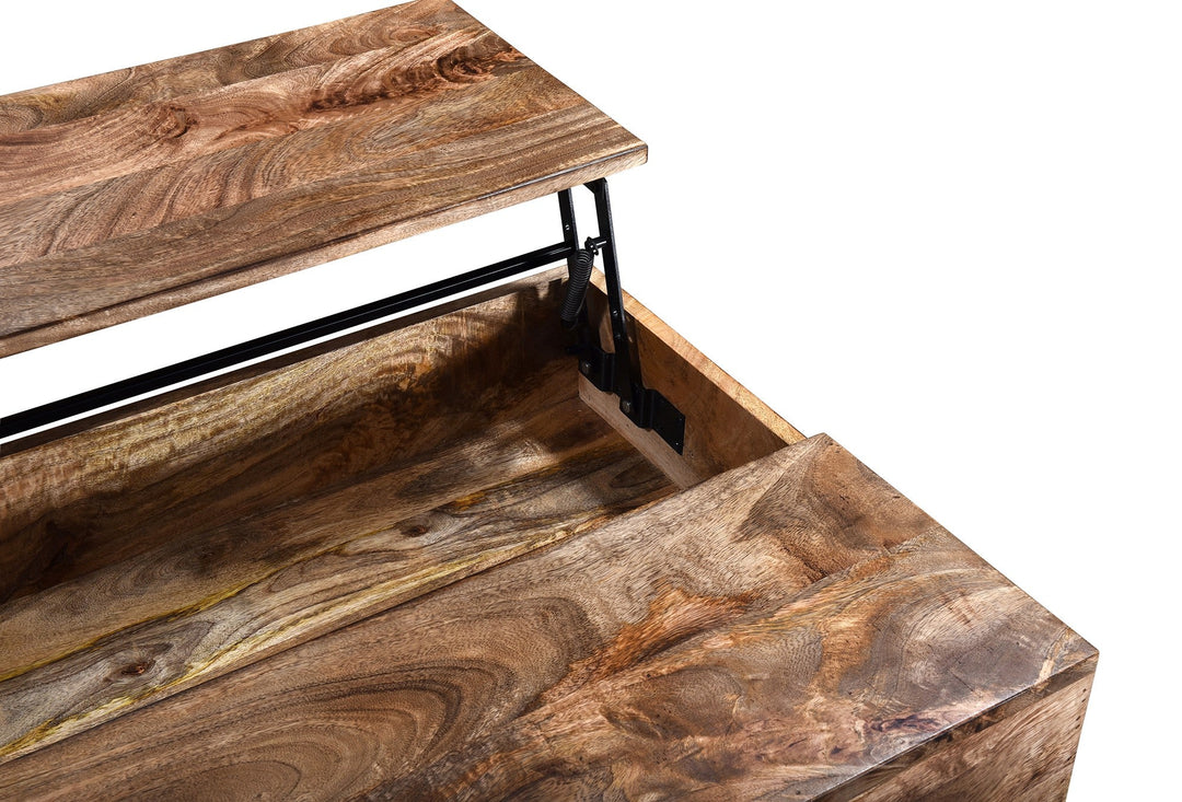 Ojas Lift-Top Coffee Table in Natural Burnt and Black