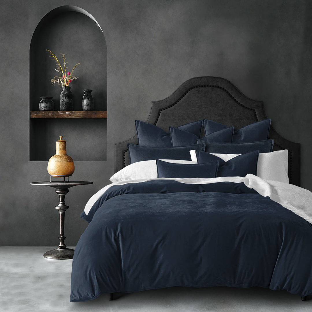 Cascade Velvet  COVERLET Set showing elegant half-inch trim detail and craftsmanship
