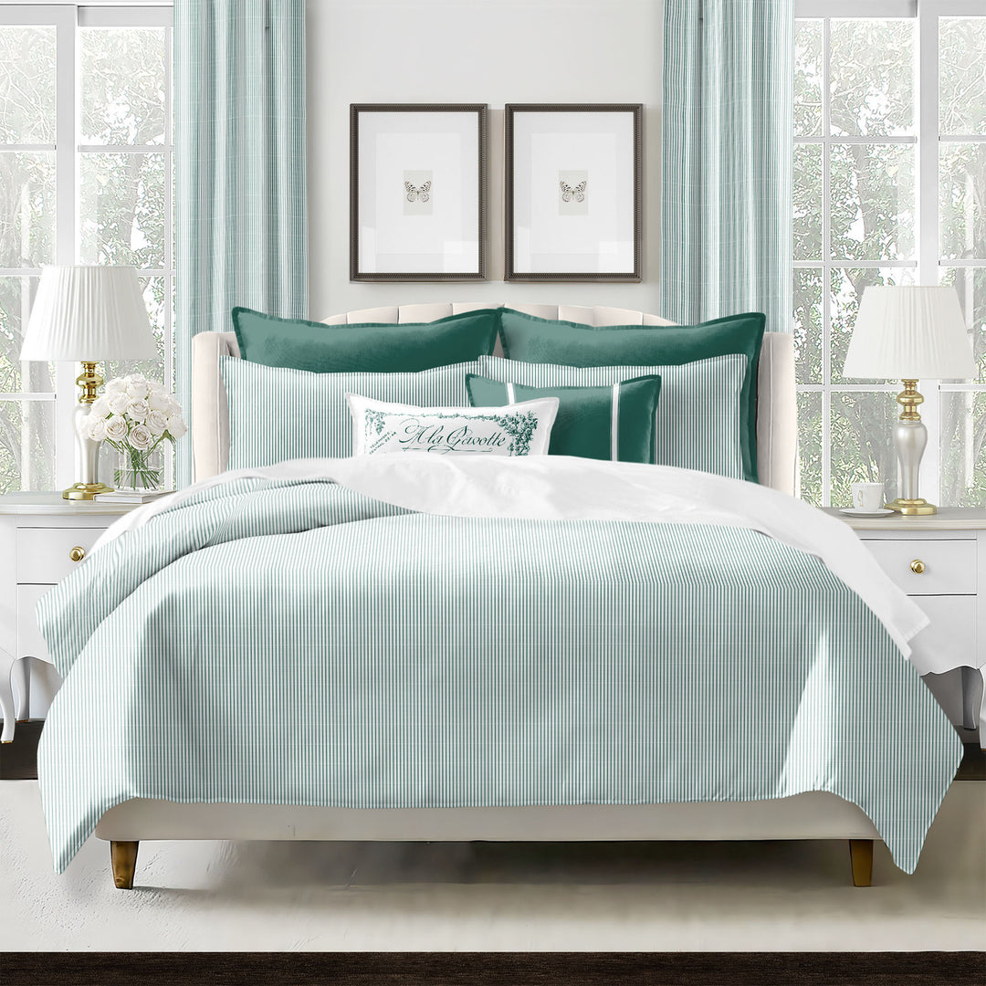 Jaxon Stipe reversible COVERLET set detail - OEKO-TEX certified Canadian-made bedding