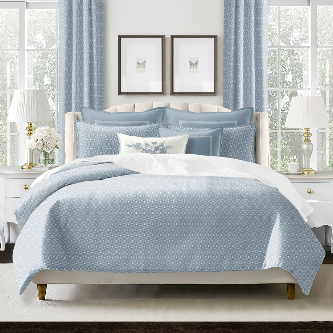  Samuel Diamond COVERLET  set with timeless diamond motif on cotton slub - Made in Canada textured bedding