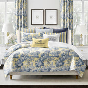 Giverny duvet cover set with Monet-inspired floral design on butter yellow, handcrafted in Canada with cotton twill