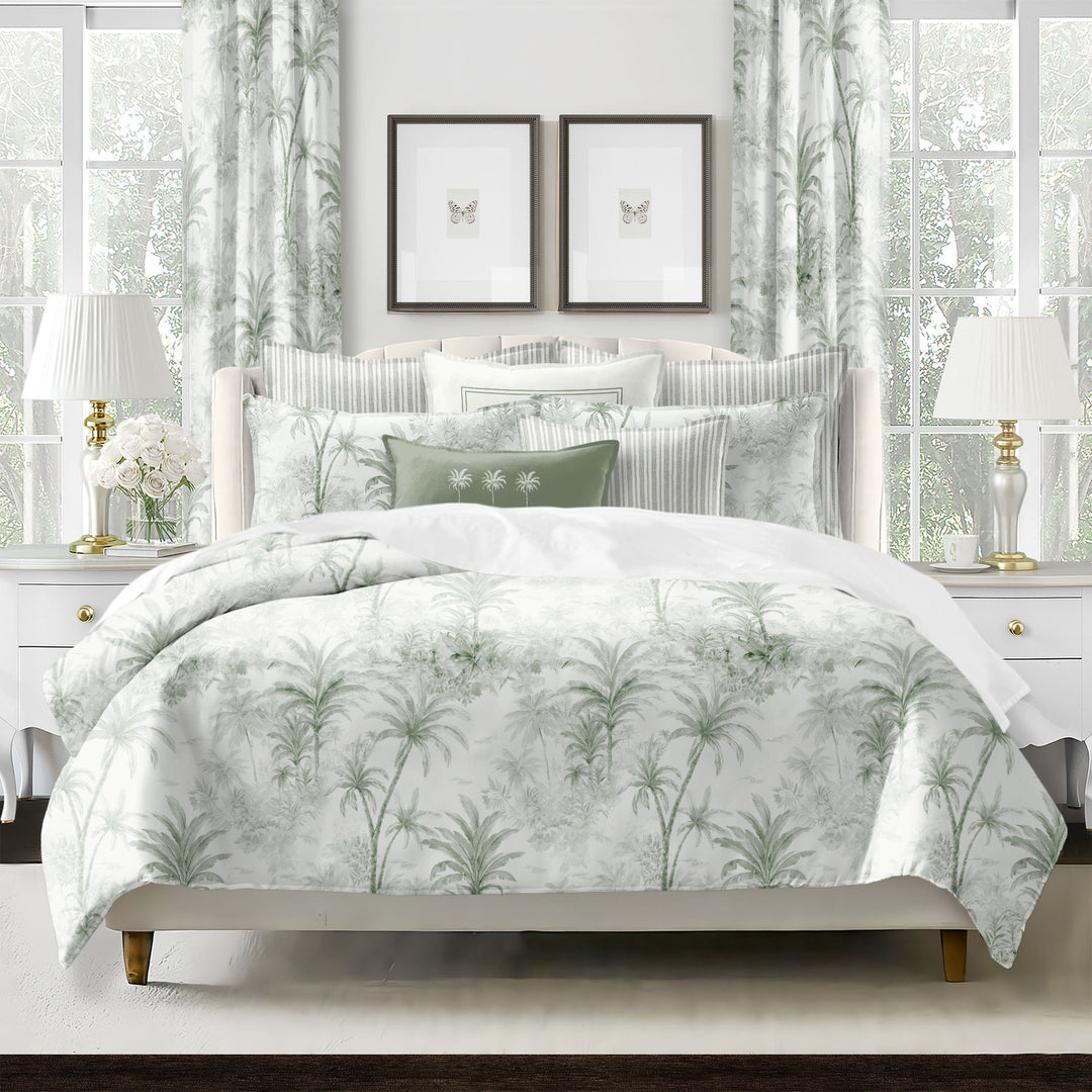 Palmora reversible  COVERLET set detail with tropical print - OEKO-TEX certified Canadian-made bedding