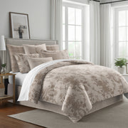 Country Lane duvet cover set on bed with crimson ivy and rose toile pattern, handcrafted in Canada