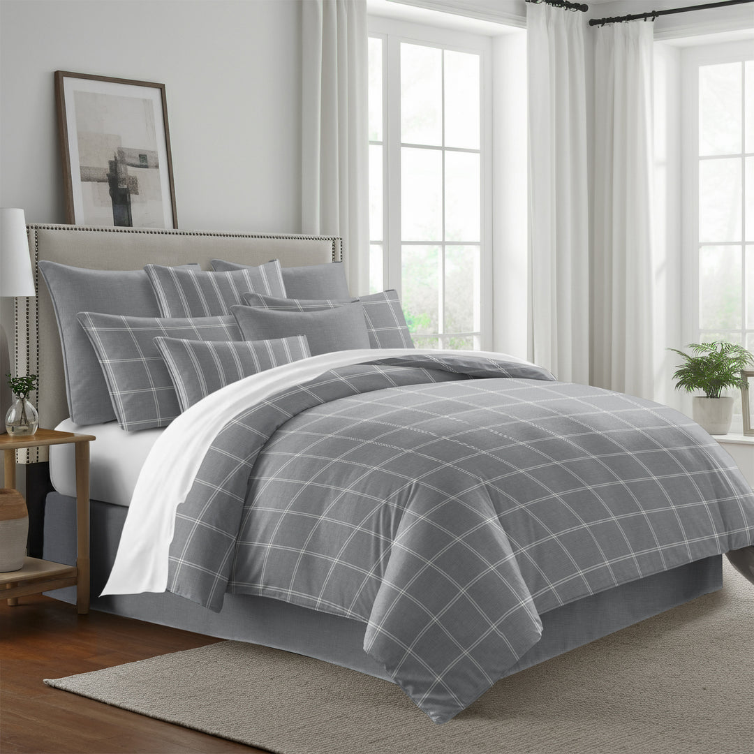 Shay Window Pane reversible COVERLET set detail - OEKO-TEX certified Canadian-made bedding with geometric design