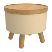 Betsy Round Storage Ottoman with Tray Beige and Natural