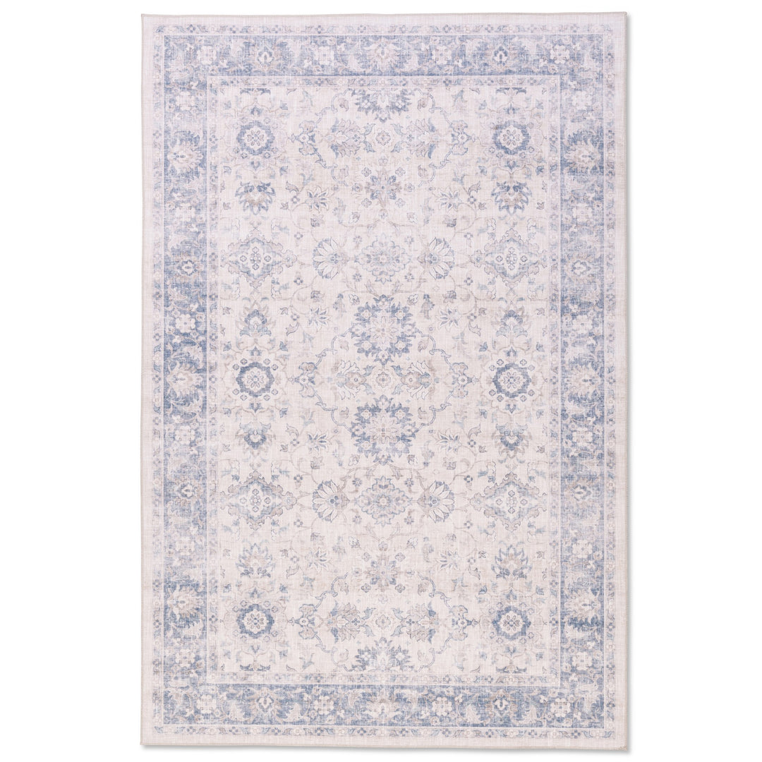Flaire Premium Non-Slip Washable Rug – Ivory & Blue Floral All-Over Pattern