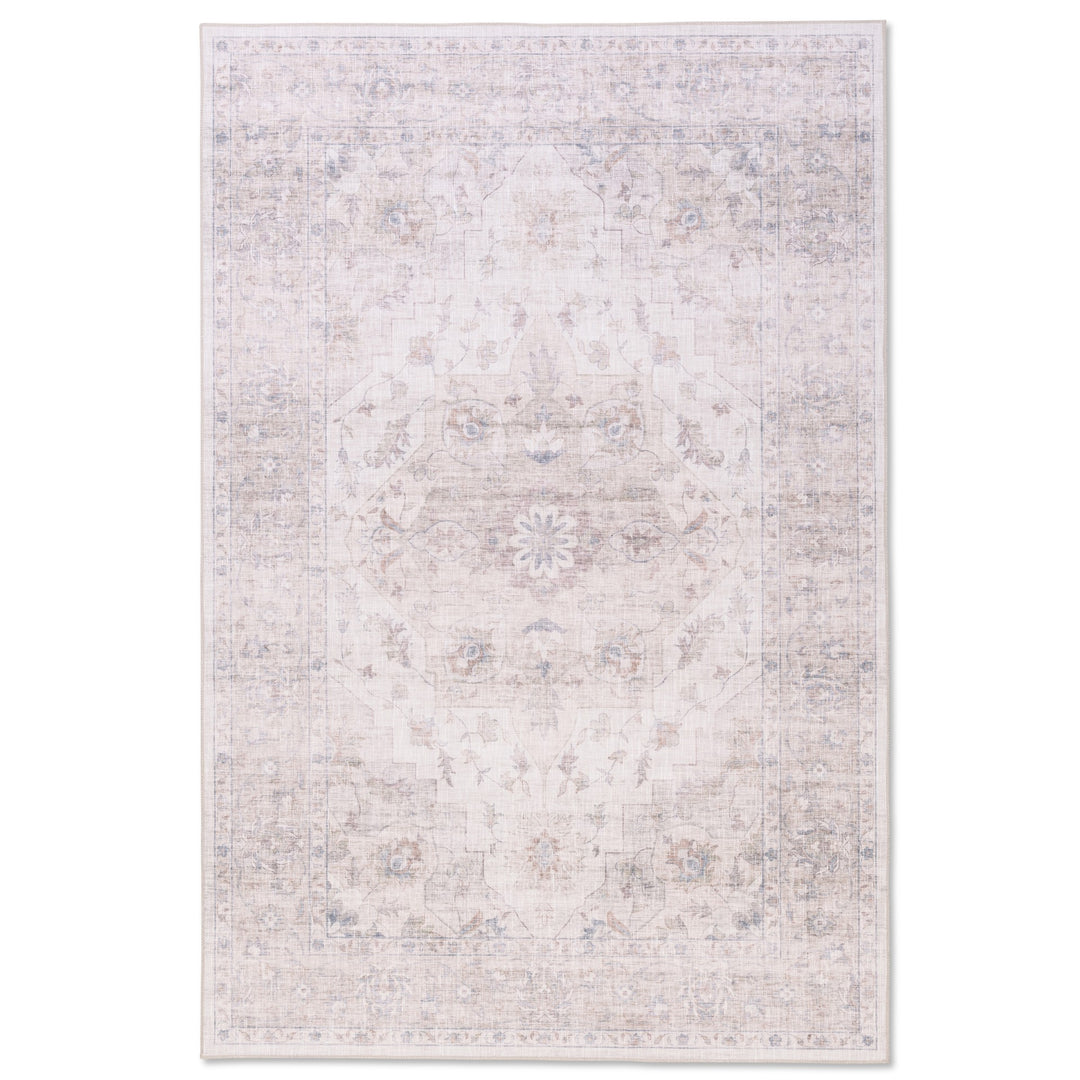 Flaire Premium Non-Slip Washable Rug – Ivory & Cream Soft Floral Medallion Pattern