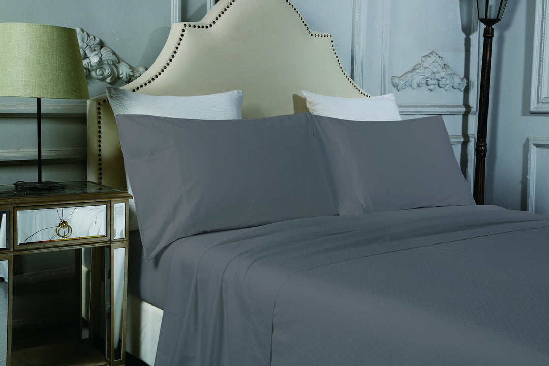 Athena 400 Thread Count Swiss Dots Duvet Cover Set in grey showing elegant textured dot pattern