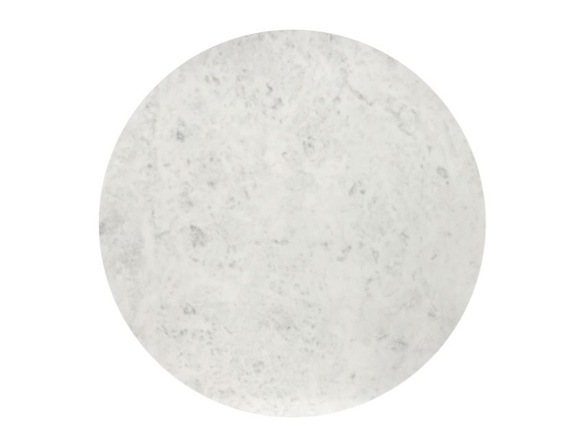 Reyna round marble accent table styled as a bedside table in modern bedroom