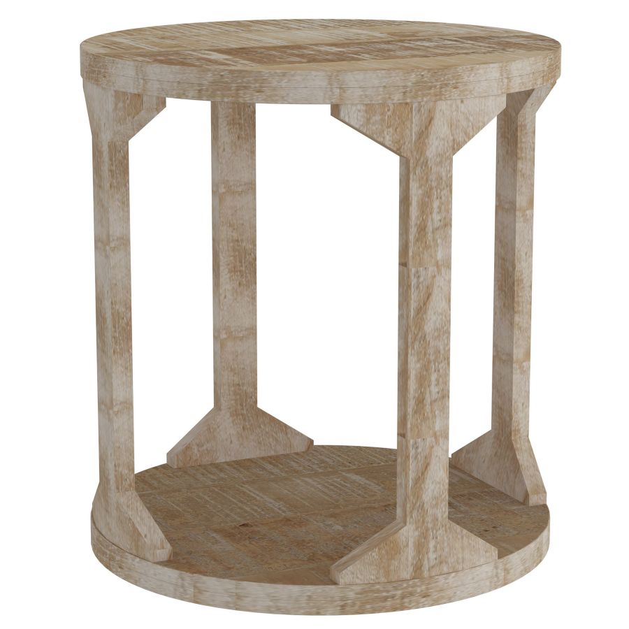 Avni Round Accent Table in Distressed Natural