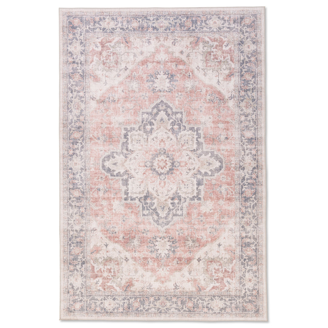 Flaire Premium Non-Slip Washable Rug – Blush Pink & Grey Persian Medallion Design