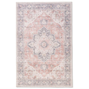 Flaire Premium Non-Slip Washable Rug – Blush Pink & Grey Persian Medallion Design