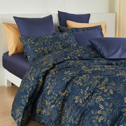 Grove Navy Duvet Cover Set – 100% Combed Cotton Sateen, 300 Thread Count