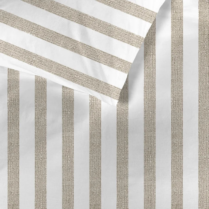  fabric detail: Ally cotton fabric detail showing textured sand beige stripes on a white background