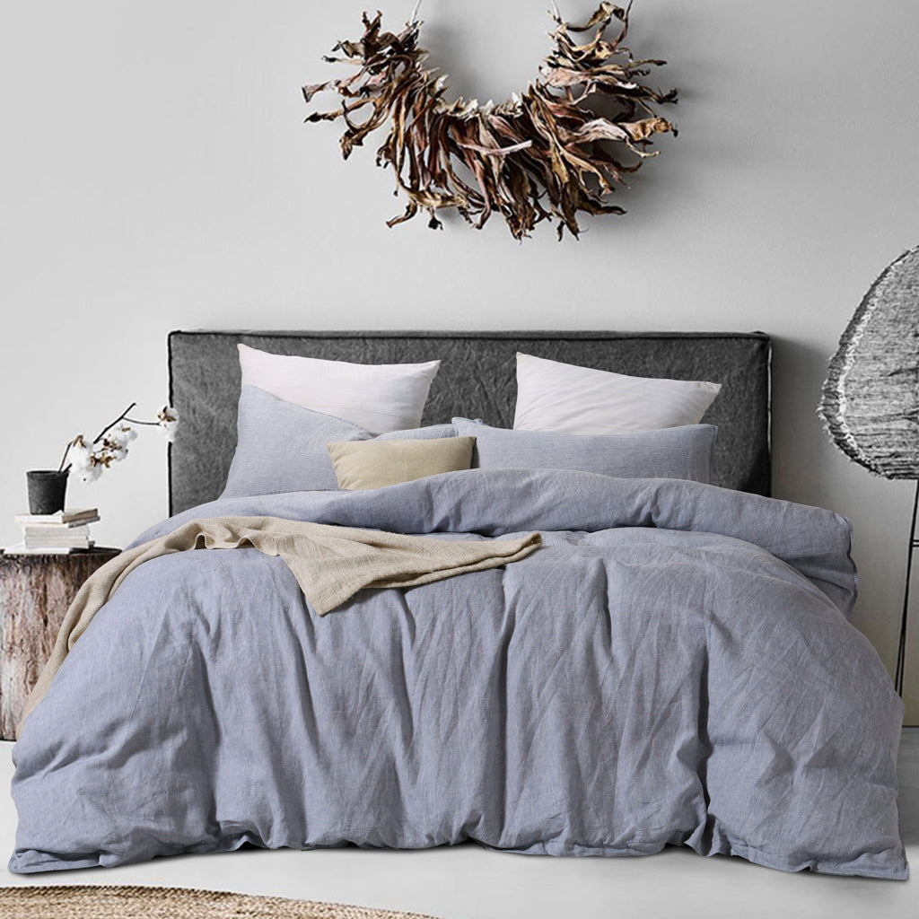 BLUE HEATHER FRENCH LINEN COVER SET