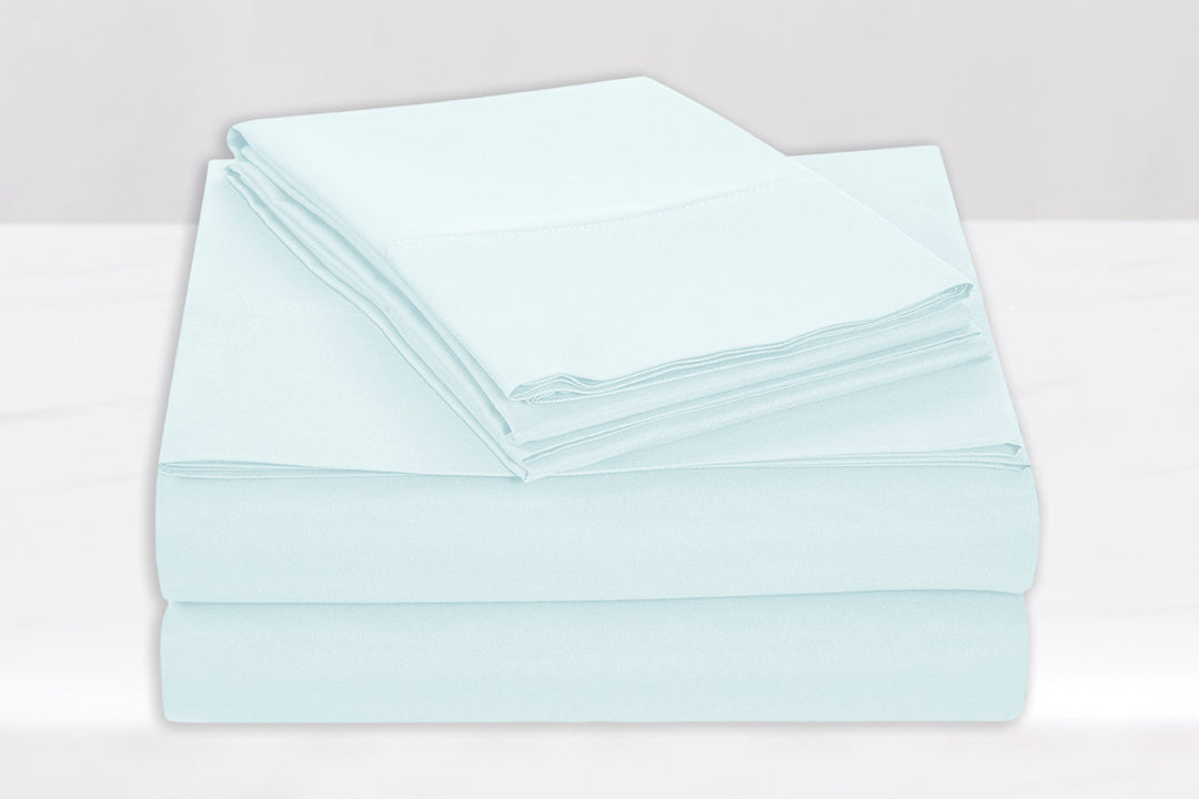 🩵 Aqua: Chroma Pre-Washed Cotton Sheet Set in Aqua Blue – 144 TC, Twin to King, Bed & Bath Home Decor
