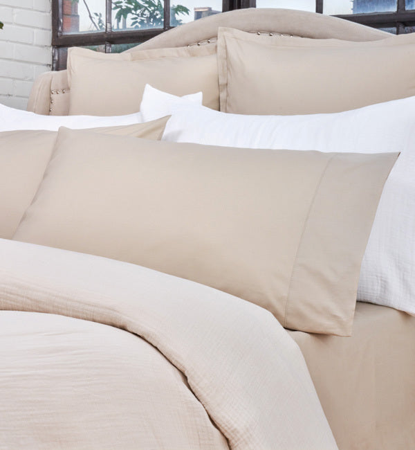 Crinkle 100% Gauze Cotton Duvet Cover – Available in White, Beige, Marine & Kale | Made in Portugal