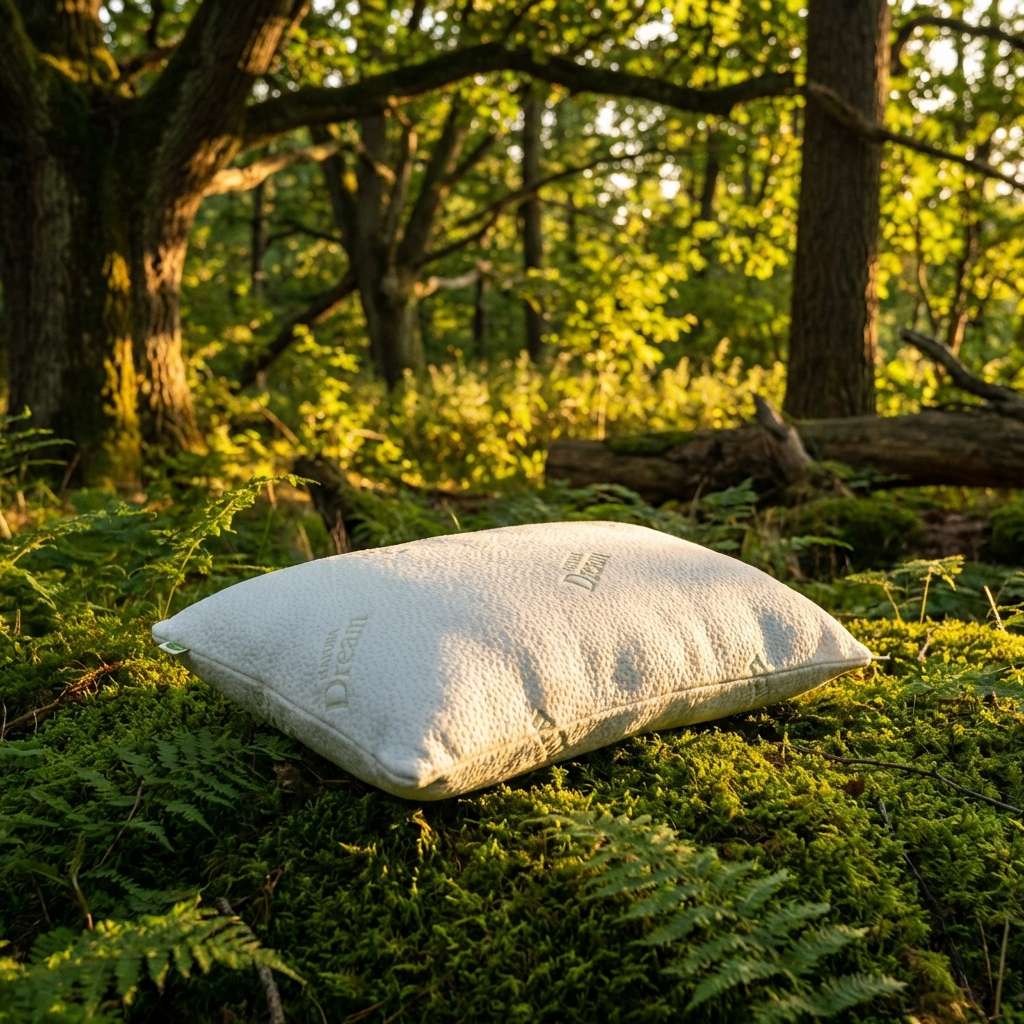 Natura Dream Pillow flat lay showing 30% bamboo zippered cover in white