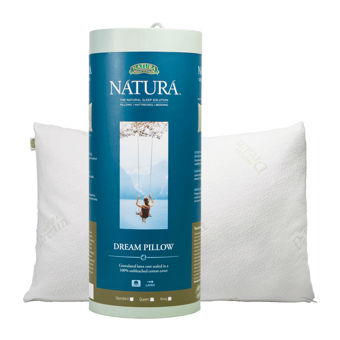 Natura Dream Pillow in bamboo zippered shell styled on a bed