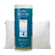 Natura Dream Pillow in bamboo zippered shell styled on a bed