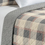 Germain Cream, Grey & Tan Plaid Reversible Quilt – 100% Cotton Exterior