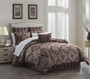 Chenille Woven Jacquard 6-Piece Comforter Set QUEEN RED