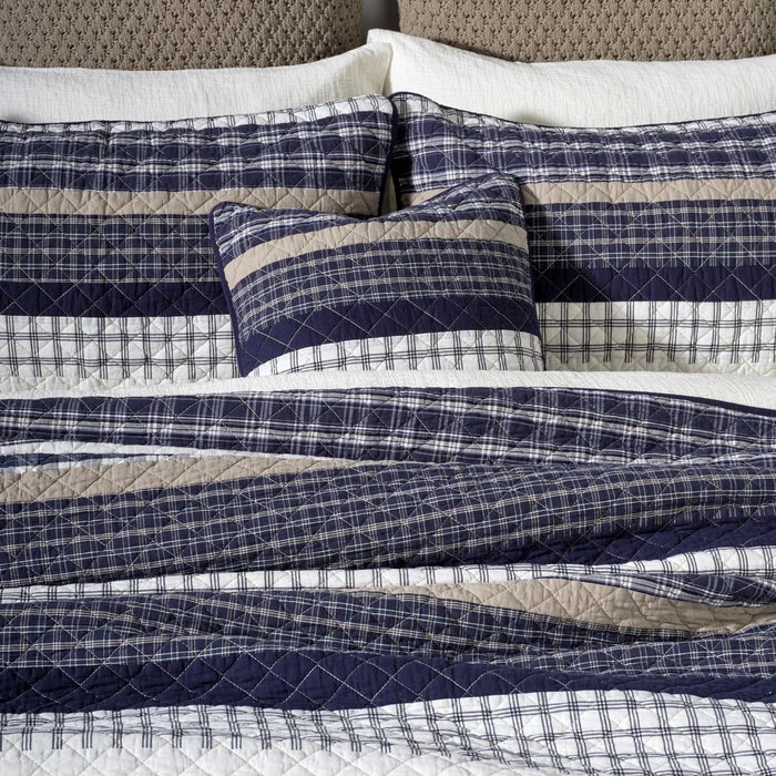 Graham Plaid Quilt styled on bed – Cozy Tartan Bedding Set