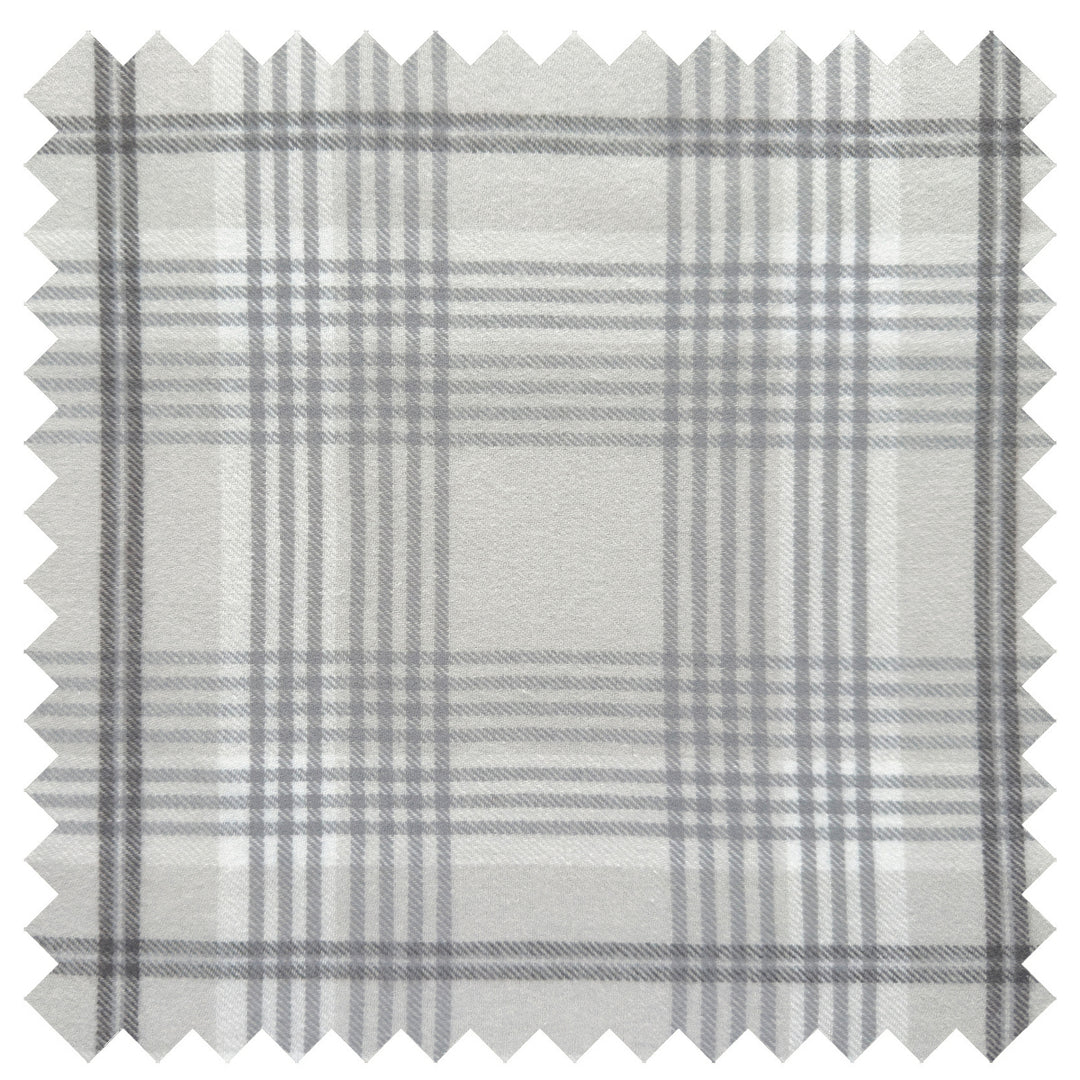 Grayson fabric swatch showing classic grey and white plaid pattern on soft warm flannel by Cuddle Down

