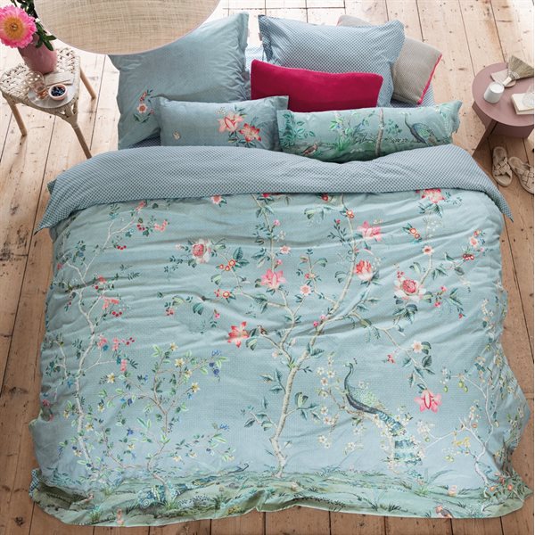 OKINAWA BLUE DUVET COVER WITH PINK FLOWERS