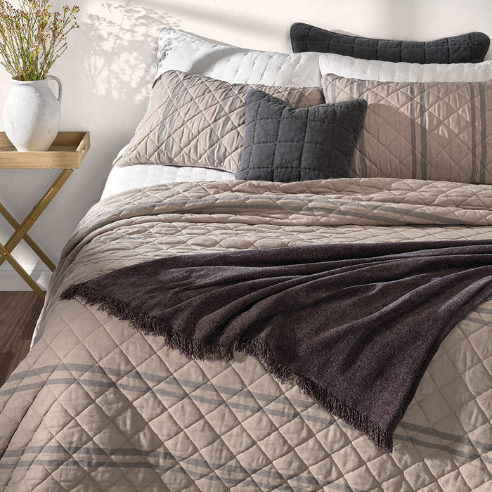 Room natural quilt with charcoal stripes