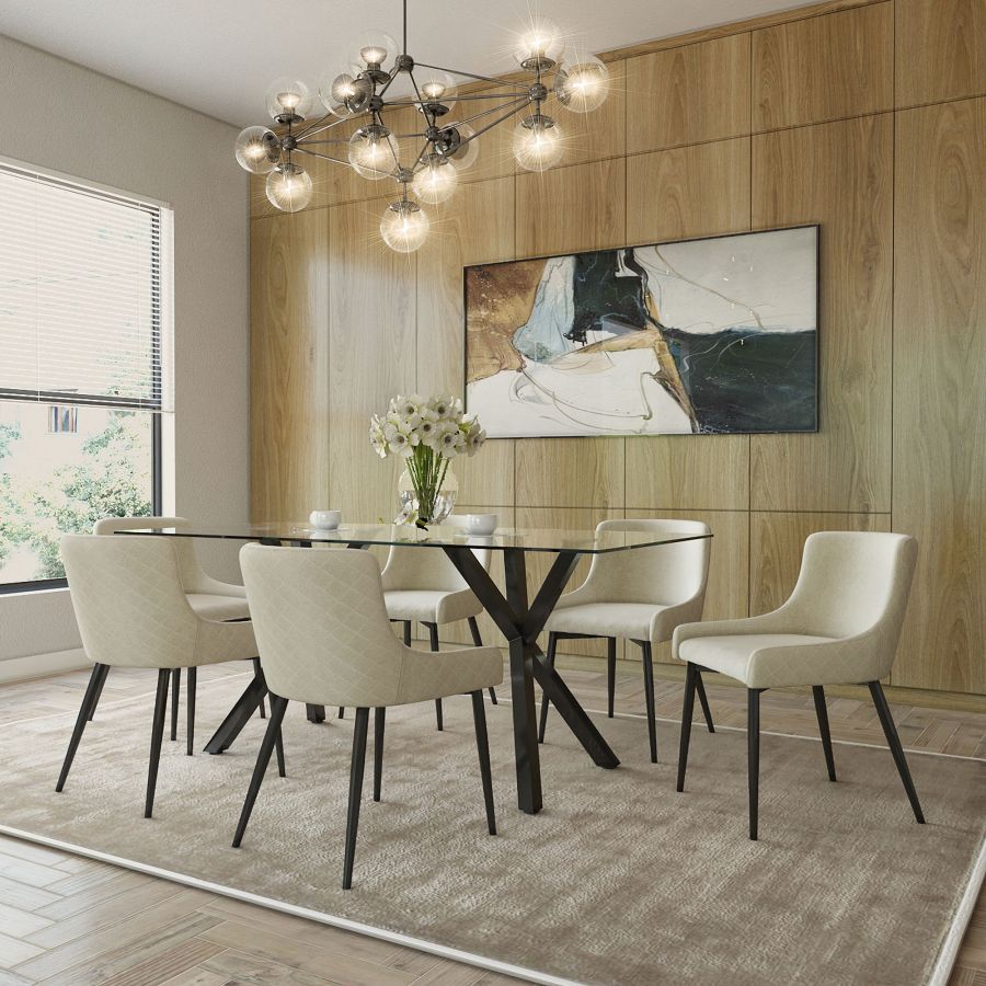 Stark/Bianca 7pc Dining Set, Black/Black & Beige