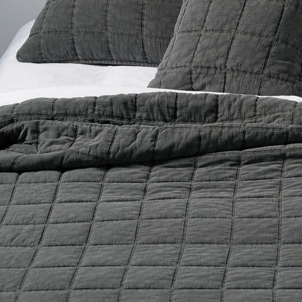 Sweet Charcoal Stitched Quilt – 100% Stone-Washed Cotton Exterior