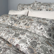 Selva bedding set close-up showing 100% long-staple cotton quality and embroidered design