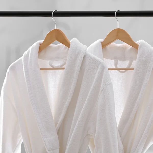 Soft Touch bathrobe hanging showing absorbent cotton terry fabric