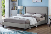T2192 Bed - No Box Spring Required: Boucle Fabric GREY
