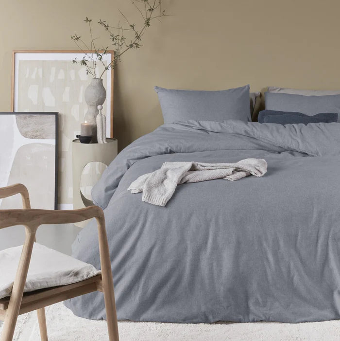 Bonheur Grey Flannel Duvet Cover Set in 100% cotton flannel 