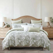 Byron Duvet Cover Set – Green Floral Print on Cotton Sateen, 300 Thread Count