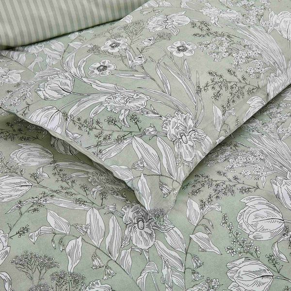 Byron Duvet Cover Set Styled on Bed – Botanical Floral Bedding, Queen Size