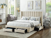 IF-5312 Creme Velvet Upholstered Bed with Mattress Support