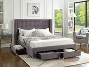 IF-5320 Grey Velvet Upholstered Bed with Mattress Support
