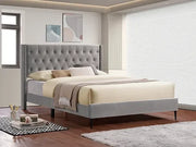 IF-5590 Grey Velvet Fabric Bed - No Box Spring Required: